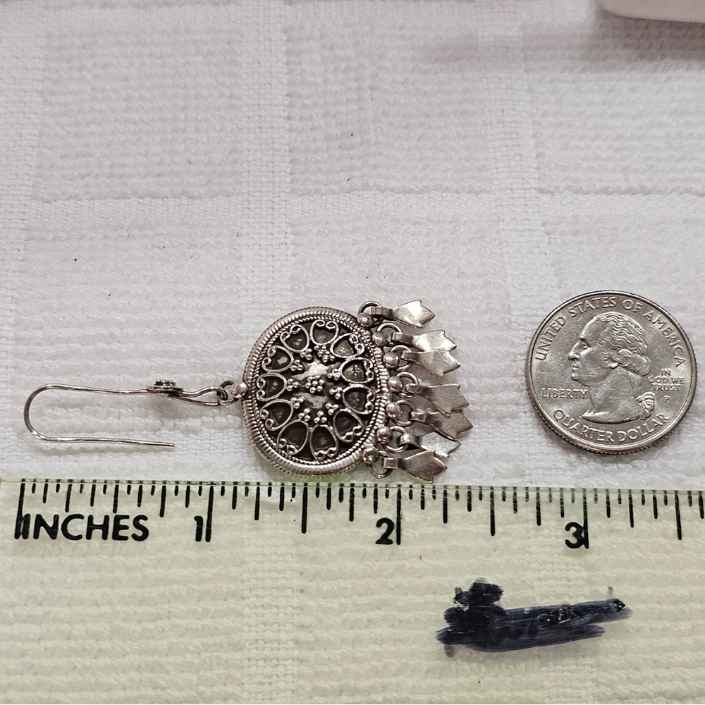 Sterling 925 Silver Boho Vintage Filigree Cha Cha Earrings - Picture 6 of 9